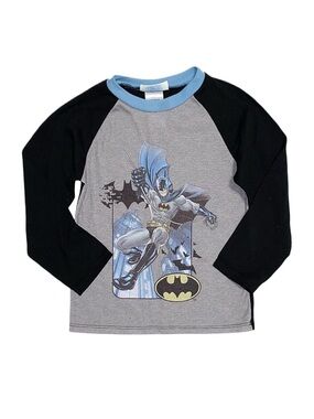 BATMAN Boy's Black And Grey Graphic Long Sleeve Pajama Top Size 6